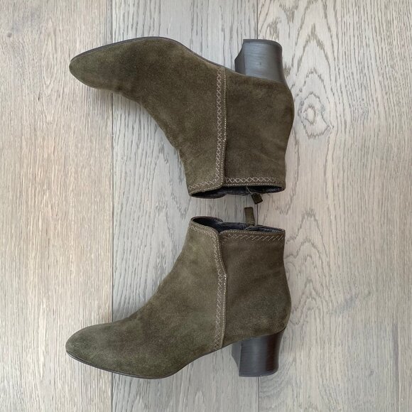 Aquatalia Block Heel Almond Toe Suede Leather Boots Side Zip Olive Green Sz 9 - Picture 5 of 15